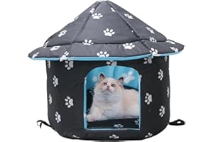 Vinnypet Katzenhaus Für Draußen Winterfest Wasserdicht Wetterfestes Und Warm Wetterfester Faltbare Pet Tierheim Für Katzen Mit Abnehmbarem Kissen 45x41cm (Schwarz)