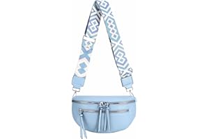 OBC ITALYSHOP24 Damen Tasche Umhängetasche Brusttasche Muster Gürtel Bauchtasche Crossbody Gürteltasche Hüfttasche Crossover Bodybag Schultertasche Handytasche Leder Optik Hellblau S
