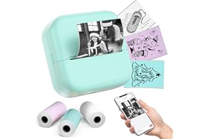 Omezizy Aufkleber Drucker M02X Mini Drucker für Smartphone mit 3 Rollen Etiketten, Mini Thermodrucker Bluetooth Belegdrucker für Geschenk, Scrapbooking，Studiennotizen, Fotos