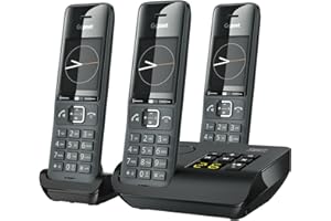 ‎GIGASET Gigaset Comfort 520A Trio - 3 Schnurlose DECT-Telefone mit Anrufbeantworter- Elegantes Design - Freisprechfunktion - Anrufschutz - Adressbuch mit 200 Kontakten, titan-schwarz [Deutsche Version]