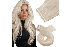 Moresoo Extensiones Adhesivas Pelo Natural Largo Extensiones Pelo Natural Adheisvo Rubio Platino Tape Extensiones de Pelo Humano 60 cm 10pcs 25g #60