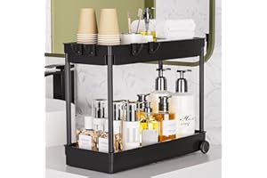 Fowooyeen Organizador bajo Fregadero, Organizador Fregadero Cocina, Organizador Cocina con 4 Tubos de Acero, Organizador Productos Limpieza, Organizador Armario Cocina/Baño, Estanteria Cocina, Negro