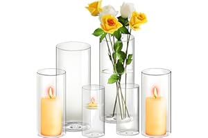 BXAEYIPOR Lot de 6 bougeoirs en verre pour décoration d'intérieur moderne, vase cylindrique en verre pour fête, maison, locaux commerciaux, mariage, centre de table, vase en verre avec fond 15/20/25 cm de haut