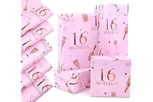 QRTDXP Rose Gold Gift Wrapping Paper Sheets for 16th Birthday,5pcs 50 * 70cm Large 16th Birthday Paper, Pink Eco-friendly Gift Wrap Perfect for Girls Woman