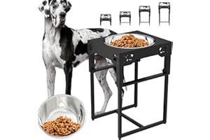 Sunmeyke Stainless Steel Elevated Dog Bowls Stand(3.93 Up to 20.3''), Adjustable Raised Dog Bowl for Medium, Large Sized Dog, with 135 OZ/17 Cups Capacity Dog Food Bowls, 6 Neater Heights, DB05-Black…