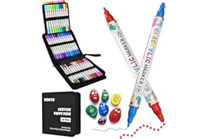 KEMYR 48 Farben Acrylfarbstifte, Doppelspitze, Acrylfarbmarker für Papier, Holz, Leinwand, Stein, Felsmalerei, Glas, Stoff, DIY, Keramik, Kunstbedarf für Kinder und Erwachsene, Zeichnen (Punkt + Fein)