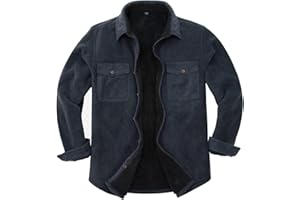 ZENTHACE Veste-chemise chaude en flanelle à carreaux entièrement doublée en sherpa pour homme