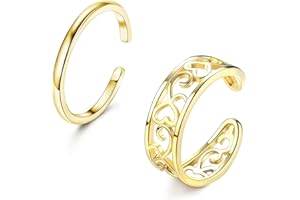 Diamday 2/3PCS Argent 925 Ouverts Orteils Anneaux Femmes Filles 18K Or Blanc Plaqué Ajustable Queue Anneaux Minimaliste Manchette Orteils Bagues Ensemble Simple Doigt Bagues Plage Pieds Bijoux