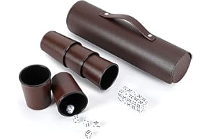 ‎X SIM FITNESSX Leder Würfelbecher Set, 5 schwarze Leder Würfelbecher + 25 Würfel + Exklusive Aufbewahrungs- und Transporttasche aus Kunstleder mit Magnetverschluss