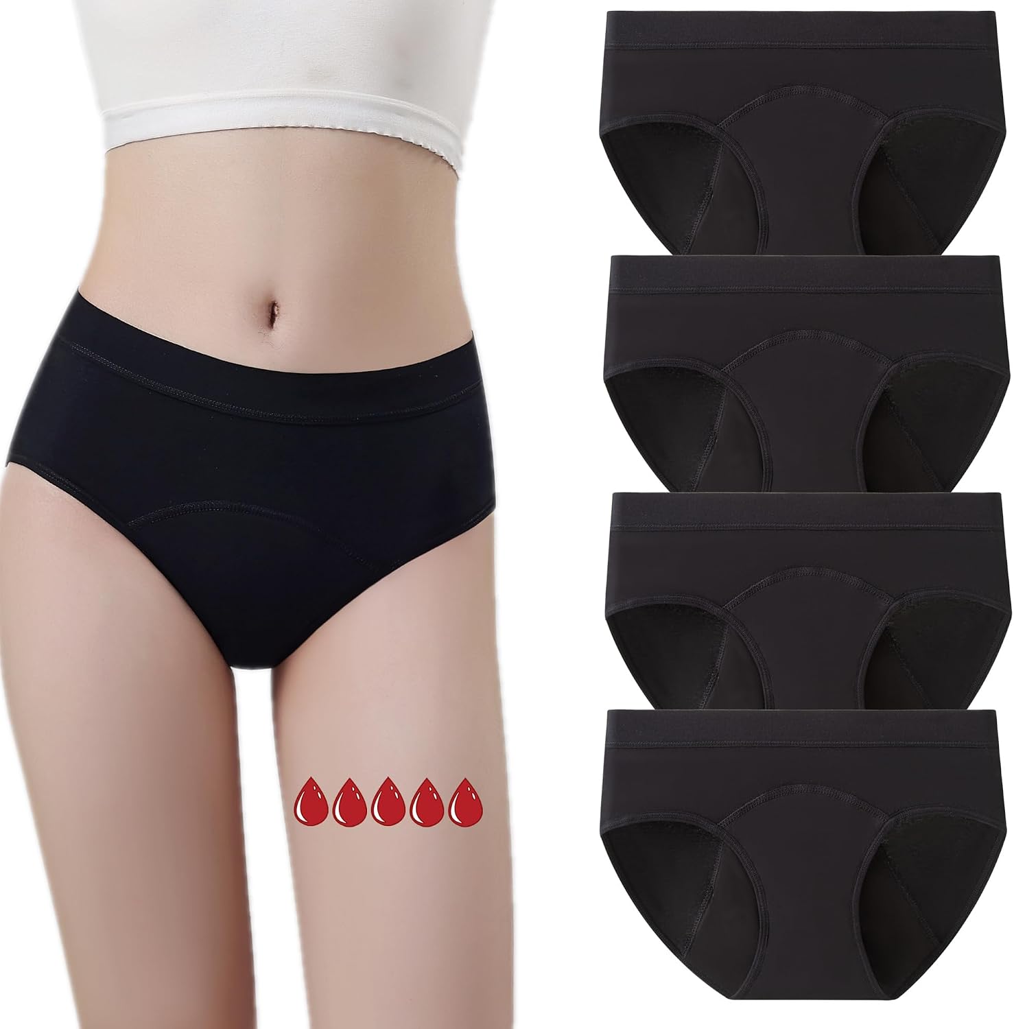 ZVZK Period Pants Heavy Flow Girls 30ML Absorb Cotton Knickers Briefs Underwear Mid Waist Hipster Menstrual Panties for teenage 8-18 Years