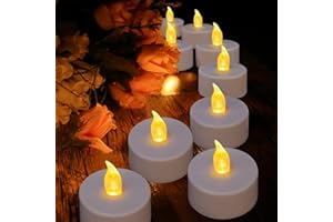 YiYFiT Romantique Faux Tea Light Bougies, Pack de 12 Batterie Jaune Chaud Clignotant LED Tea Light réaliste sans Flamme Tea Light