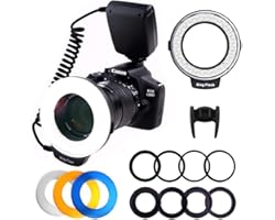 PLOTURE Flash Light with LCD Display Adapter Rings and Flash Diff-Users for Canon Nikon and Other DSLR Cameras