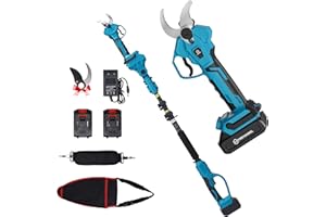 Kit Forbici Potatura con Asta Telescopica, VERYMODEL 40 mm Forbici Potatura a Batteria Con 21V 2x4000mAh, Motore Brushless, Display Digitale, Cesoie Elettriche per Giardinaggio, Alberi