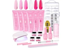 Makartt Poly Gel Pink Starter Set con Mini USB LED lámpara, 6 colores Nagelverlängerung Gel con Slip solución Base Gel Top Coat paquete de la Geschenkbox