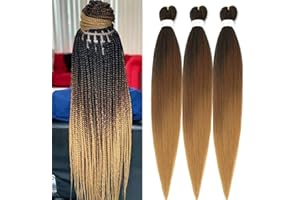 WIGENIUS Pre-stretched Braiding Hair 26 inch 3 Packs Professional Synthetic Fiber Itch Free Hot Water Setting Crochet EZ Braids Yaki Texture Braiding Hair Extensions (T1B/30/27)