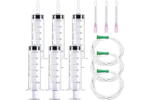 AIUNBEST 6 siringhe da 50 ml (60 ml) con ago siringa con tubo, confezionate singolarmente, ideali per laboratorio, alimentazione degli animali, irrigazione delle piante, industria