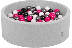 KiddyMoon 90X30cm/300 Bolas ∅ 7Cm Piscina De Bolas para Ninos Hecha En La UE, Gris Clr:Blanco/Negro/Plata/Rosa OSC