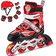 LONGMIRE Inline Skates Size Adjustable All Pure PU Strong Wheels Aluminium with LED Flash Light on Wheels, Skating Boy Age Group 6-15 Years Medium Size (39-42 UK) (Skating with Kit)