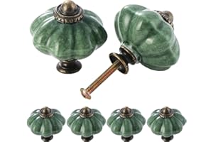TsunNee 6 Stück Keramik-Schrankknäufe – schicker, antiker Kürbis, Küchenschrankgriffe, runde Möbel-Türknäufe in Grün