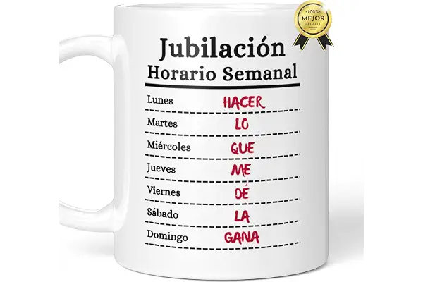 MASAT LA CASA DE LAS TAZAS® Divertidos Regalos de Jubilación Mujeres y Hombres. Taza para Abuela, Abuelo - Tazas de Jubilación Compañeros de Trabajo y Familia - Ideas Originales para Regalar (Blanco)
