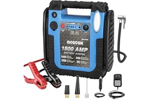 acetek 1800 Amp Starthilfe mit Luftkompressor, UltraSafe Starthilfe Powerbank 260 PSI Reifenfüller, 20000mAh 12V Auto Blei-Säure-Batterie Booster (bis zu 6L Gas oder 6L Diesel Motor) (Blau)