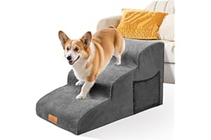 Escaliers pour Chiens à 3 Marches, Masthome Escalier pour Animaux en Éponge avec Couvercle Amovible, Escalier Chien Antidérapante pour Chiots, Chats et Animaux Agés, Gris