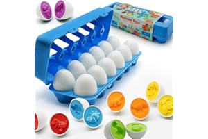 MOONTOY Dinosauri Uova Abbinate 12pcs Montessori Uova Colore e Forma Riconoscimento Giocattoli per Bambini 1 2 3 Anni Giochi Montessori 2 Anni Uovo di Pasqua Natale Viaggio Regalo