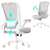 SONGMICS Ergonomic Desk Chair, Mesh, Folding Armrests | Lumbar Office Chair Support, 64 x 64 x (110-118), Tilting, Grey, Kime