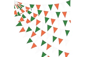 PINK BLUME 32Ft Green Orange White Bunting Banner Party Decorations Fabric Pennant Triangle Flag Garland for Wedding Birthday Baby Shower Christmas St Patrick’s Day Irish Themed Festival Kids Room Nursery Home