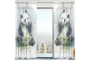 Mnsruu Lot de 2 rideaux en voile transparent motif panda aquarelle doux pour chambre à coucher, salon 140 x 213 cm