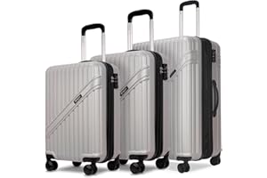 GinzaTravel Lightweight 4 Wheels Suitcase Set ABS Hard Shell Suitcase Luggage Expandable Durable Suitcases with TSA Lock (Set3 Silver)