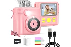 NASTOPEE Kids Instant Print Camera for Girls & Boys - 1080P HD with 3 Rolls Photo Paper, 32G SD Card, Color Pen for 3-10+ Year Olds