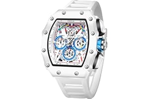 FORSINING Montre à quartz rectangulaire pour homme - Bracelet en silicone - Chronographe décontracté - Étanche - Pour homme