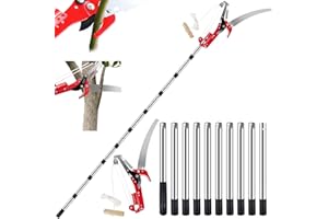 Caossuixin 2-in-1 Telescopic Tree Loppers, 2.7ft-13ft Long Reach, Carbon Steel Blade, Manganese Steel Scissor, Classic Style, Red