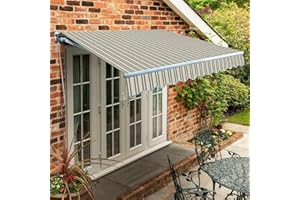 Primrose 5.0m x 3.0m Manual Awning Standard Cassette DIY Patio Awning Gazebo Canopy (16ft 5") Complete with Fittings and Winder Handle (Multi Stripe)