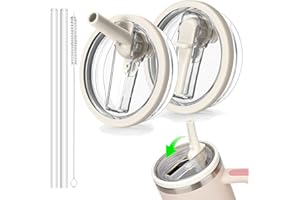 Linkgood 2 Stück für Stanley Cup Deckel Auslaufsicher, mit 2X Trinkhalmen und 1x Strohhalm Bürste, Ersatzdeckel Kompatibel mit Stanley 40oz Becher, Wiederverwendbarer, Perfekt für Schule,Haus