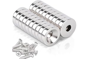 SWIHORAB Magneti al neodimio extra forti 12x3 mm apertura 4 mm, 20 pezzi magnete con base in acciaio con viti, magneti al neodimio con foro piccolo magnete potente piatto per cucine frigoriferi