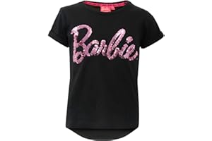 Popgear modne koszulki Dziewczynki Barbie Text Logo Dziewczęca dwustronna koszulka z cekinami Czarna (1 w zestawie)