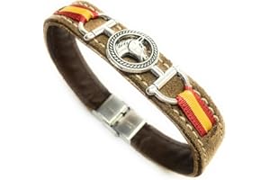 YOJAN PIEL | Pulsera De Cuero Detalle Caballo y Bandera España | Complementos de Moda Unisex para Hombres y Mujeres de Estilo Atemporal y Elegante | Regalos Originales y Exclusivos