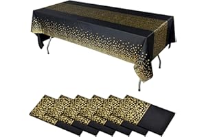 DAWRIS 6 sztuk czarno-złotych obrusów imprezowych na ławkę piwną, jednorazowe, złote kropki, wodoszczelne, urodziny, wesele, rocznice, Boże Narodzenie, zakończenie szkoły,
