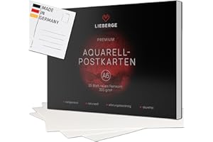 LIEBERGE Premium Aquarellpapier A6 300g – made in Germany – 25 Blatt Aquarellblock | Aquarell Postkarten | Watercolor Paper (DIN-A6 25 Blatt)