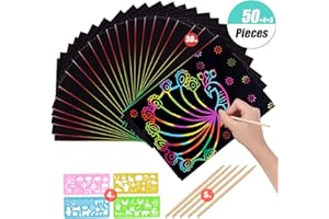 YuChiSX 50 Stück Groß Kratzbilder für Kinder, Regenbogen Magie Kratz Zeichenpapier, Kratzzeichnung Zeichnung Graffiti-Set, Kratzer Malerei Papier, Kratzbilder Bastelsets für Kinder, 26 x 19 cm