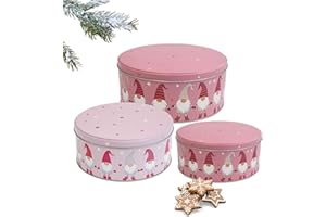 Brandsseller 3er Set Plätzchendosen aus Metall – stapelbare, runde Keksdosen mit Deckel - lebensmittelechte Aufbewahrungsdosen für Gebäck, Kekse & Weihnachtsplätzchen – Wichtel