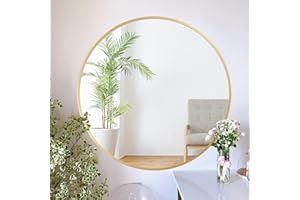 ZENIDA Round Mirror for Wall, 70x70 cm Metal Framed Circle Mirror, Large Bathroom Mirror, Gold Wall Mirror for Living Room Bedroom Entryway Decor