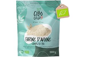 CIBO CRUDO CRUDO BIOLOGICO VEGAN Farine D'Avoine Bio en Poudre - 1Kg. Farine d'Avoine Crue Intégrale. Avoine en Poudre Protéinée pour Pasta Pizza ou Desserts tels que Pancakes.