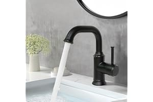 KOPYFANTAP Grifo de baño Lavabo Latón Negro, Mezclador Monomando Lavabo, 360° Giratorio Agua Fría y Caliente, con 2 Mangueras de Conexión G3/8