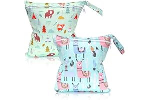 UTXN 2Pcs Wet Bags Reusable Washable Nappy Bag Waterproof Dry Wet Bag Nappy Wet Bags with Double Zipper Organiser Pouches for Babies Swimming Camping Travel（11 x 11.4in）