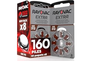 UDIVITA 160 Piles Rayovac Extra 312 Prothèses Auditives pour Sourds avec Technologie Sound Fusion (20 Blisters de 8 Piles)