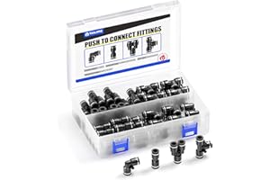 TAILONZ PNEUMATIC Kit de raccords pneumatiques à pousser de 6,35 mm pour connecter 10 séparateurs + 10 coudes + 10 dents + 10 droits (40 pièces)