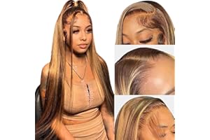 CLASSINE Ombre Humano Hair Wig Blonde Highlight Lace Front Wig Human Hair Brazilian Hair Wig Blonde Highlight Wig Straight Human Hair Wig 24inch